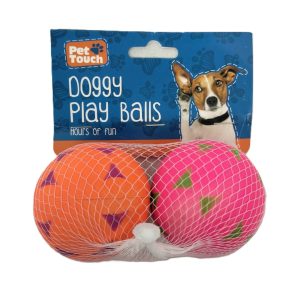 PET TOUCH RUBBER DOGGY PLAY BALLS Pack Of 2
