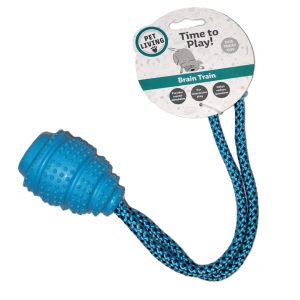 PET LIVING ASSORTED TIME TO PLAY TPR TREAT DOG TOY WITH ROPE - SMALL