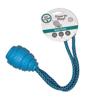 PET LIVING ASSORTED TIME TO PLAY TPR TREAT DOG TOY WITH ROPE - SMALL