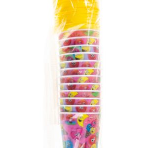 EMAOTION FACES THEME 3D CUPS WITH STRAW AND LID Pack Of 12