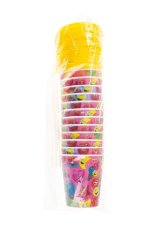 EMAOTION FACES THEME 3D CUPS WITH STRAW AND LID Pack Of 12