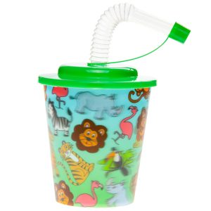 WILD ANIMALS THEME 3D CUPS WITH STRAW AND LID Pack Of 12