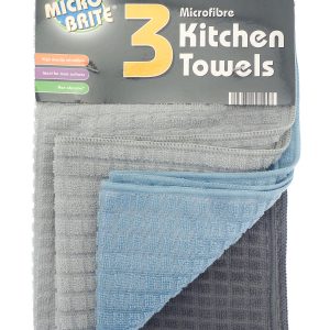 MICRO BRITE MICROFIBRE KITCHEN TOWELS DOBBY DESIGN Pack Of 3