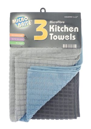 MICRO BRITE MICROFIBRE KITCHEN TOWELS DOBBY DESIGN Pack Of 3