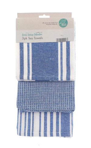 COUNTRY CLUB ECO TEA TOWELS WITH STRIPE DESIGN Pack Of 3