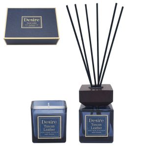 DESIRE TUSCAN LEATHER REED DIFFUSER AND SCENTED CANDLE 100ML