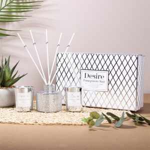 DESIRE POMEGRANATE NOIR SILVER DIAMANTE DIFFUSER AND SCENTED CANDLE 100ML