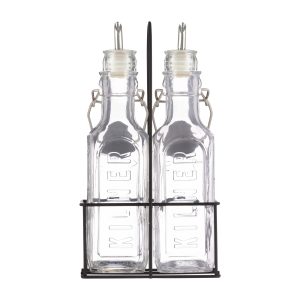 KILNER SET OF 2 OIL BOTTLES & METAL RACK 0.6LTR