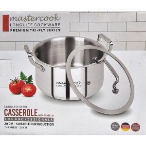 MASTERCOOK TRI-PLY STAINLESS STEEL CASSEROLE WITH GLASS LID 20CM
