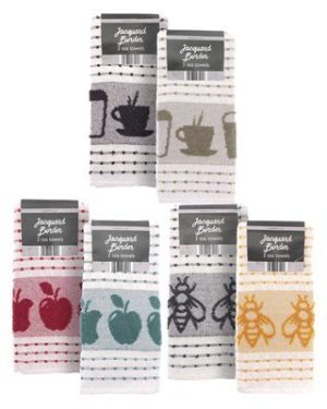 COUNTRY CLUB ASSORTED JAQUARD BORDER KITCHEN TOWELS 3/PK