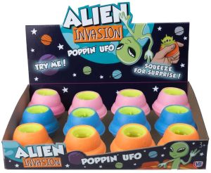 ASSORTED COLUR ALIEN INVASION POPPIN UFO TOY