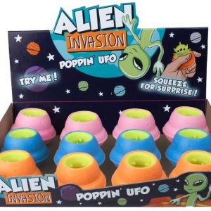 ASSORTED COLUR ALIEN INVASION POPPIN UFO TOY