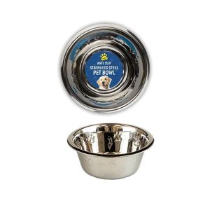 KINGDOM STAINLESS STEEL ANTI SKID PET DOG BOWL 21CM