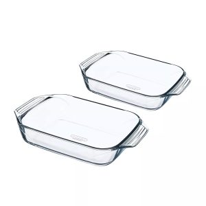 PYREX SET OF 2 RECTANGULAR OPTIMUM RASTERS 2.9LTR 23 X 35CM & 1.4L 17 X2 7CM