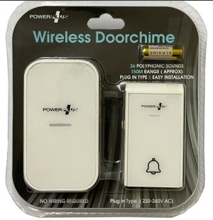 POWER PLUS WIRELESS HOME DOORBELL KIT WITH PLUG IN CHIME - WHITE