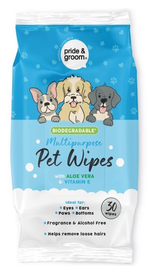 PRIDE & GROOM BIODEGRADABLE MULTIPURPOSE PET WIPES Pack Of 30