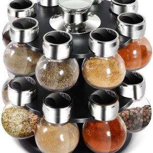 HIGHLANDS 17 PIECE GLASS SPICE RACK WITH METAL STAND