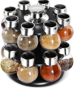 HIGHLANDS 17 PIECE GLASS SPICE RACK WITH METAL STAND