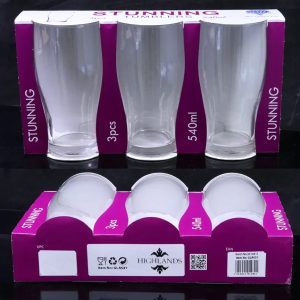 HIGHLANDS STUNNING PINT GLASS TUMBLER 540ML Pack Of 3