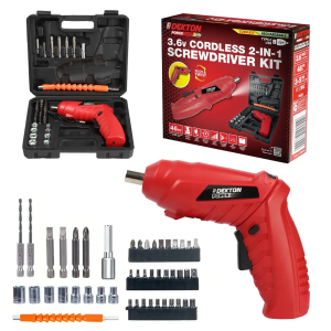 DEKTON 2 IN 1 3.6V CORDLESS SCREWDRIVER DRILL SET WITH RECHARGEABLE BATTERY