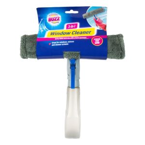 BUZZ 3 IN 1 WINDOW CLEANER SPARY BOTTLE WITH MICROFIBRE PAD & SQUEEGEE