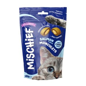PURE BREED MISCHIEF SALMON FLAVOUR PILLOW CAT TREATS 125GM