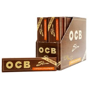 OCB BROWN VIRGIN SLIM KING SIZE ROLLING PAPER + TIPS Pack Of 32