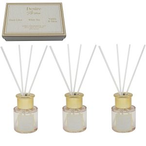 SET OF 3 DESIRE AROMA FRSH LINEN & WHITE TEA & VANILLA DIFFUSER
