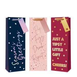 TALLON CHRISTMAS ASSORTED COLOUR BOTTLE BAGS 36 X 12CM