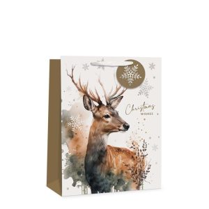 TALLON CHRISTMAS WATERCOLOUR STAG LARGE GIFT BAGS 34 X 26CM
