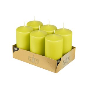 Pack Of 6 GREEN PILLAR CANDLE 60 X 115MM