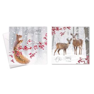 CHRISTMAS CARDS SQUIRREL & DEER 10 PACK SQUARE BOXED