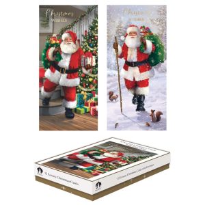 CHRISTMAS CARDS TRADITIONAL SANTA - PACK OF 12 SLIM BOXED