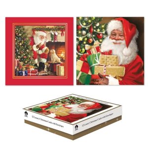 CHRISTMAS CARDS TRADITIONAL SANTA - PACK OF 12 SQUARE BOXED
