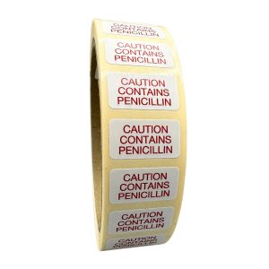 CAUTION CONTAINS PENICILLIN White label - 12mm x 22mm
