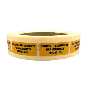 CAUTION - RECONSTITUTE THIS MEDICATION BEFORE USE Orange label (15mm x 36mm)