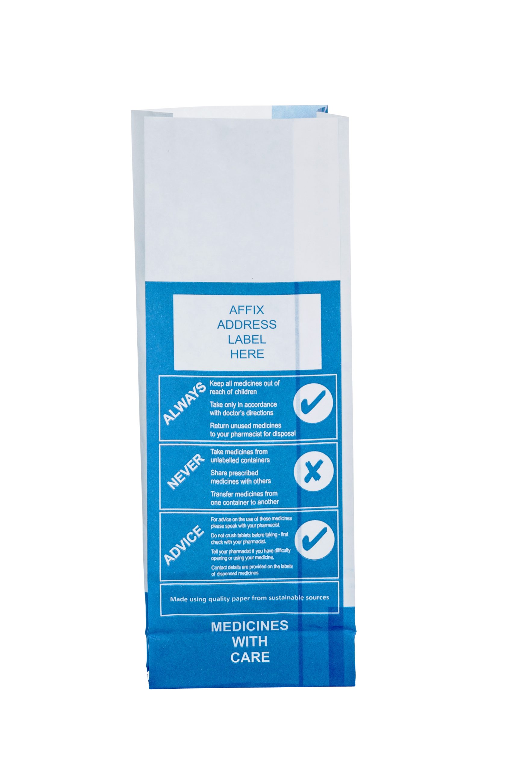 ProPac NHS Paper Prescription Bags BLUE - (h)220 x (w)75 x (g)50mm