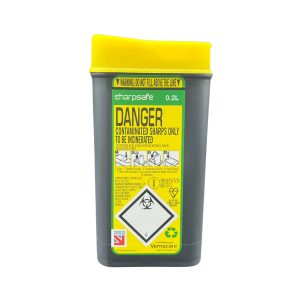 Sharpsafe® Yellow Lid Sharps Bin With Pen Opening 0.2L