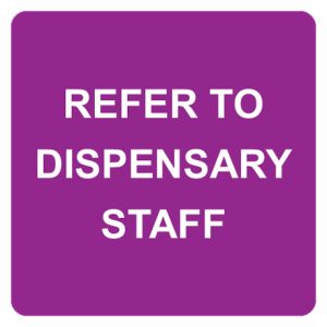 Status Refer to Dispensary Staff Labels - 36 x 36mm