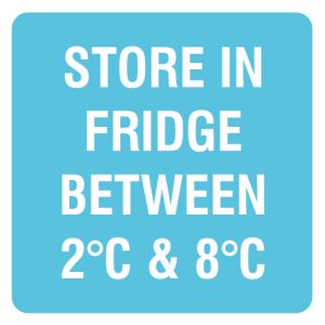 Status Store in Fridge between 2°C & 8°C Item Labels - 36 x 36mm