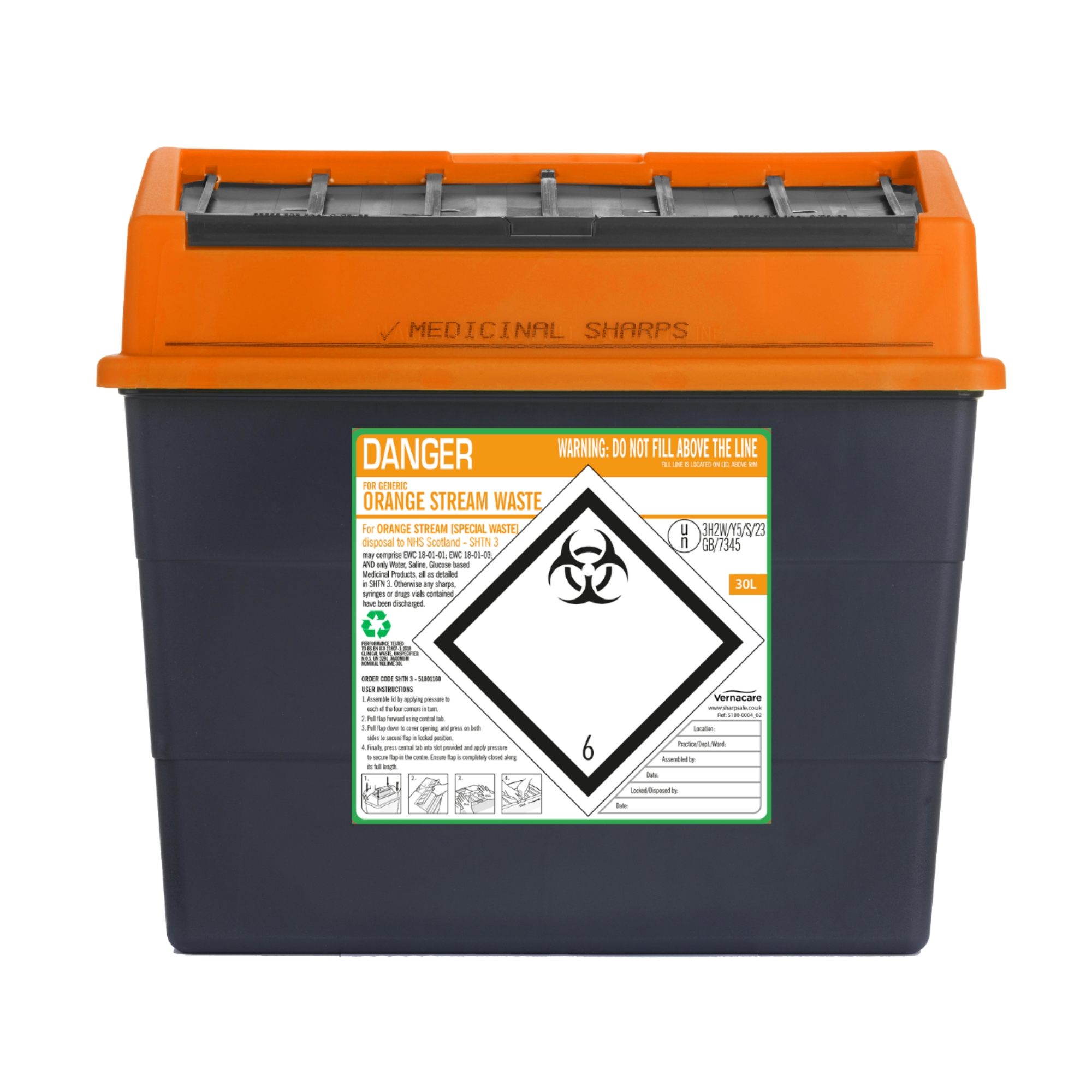 Sharpsafe Scottish Orange Sharps Bin - 30L