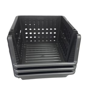 Grey Plastic Stacking Baskets - (l)210 x (w)230 x (h)130mm