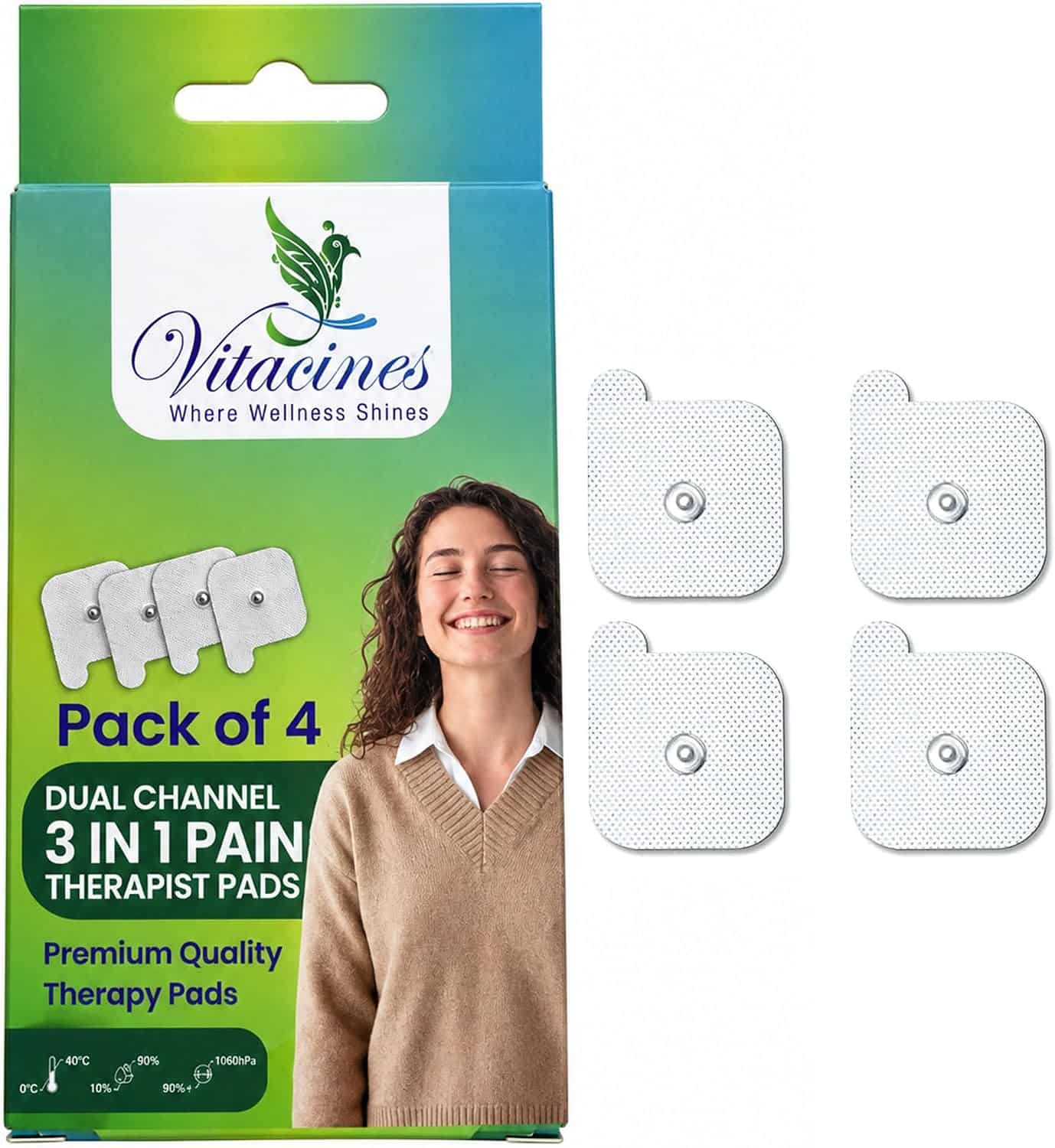 Vitacines Dual Channel TENS replacement electrode pads, pack of 4